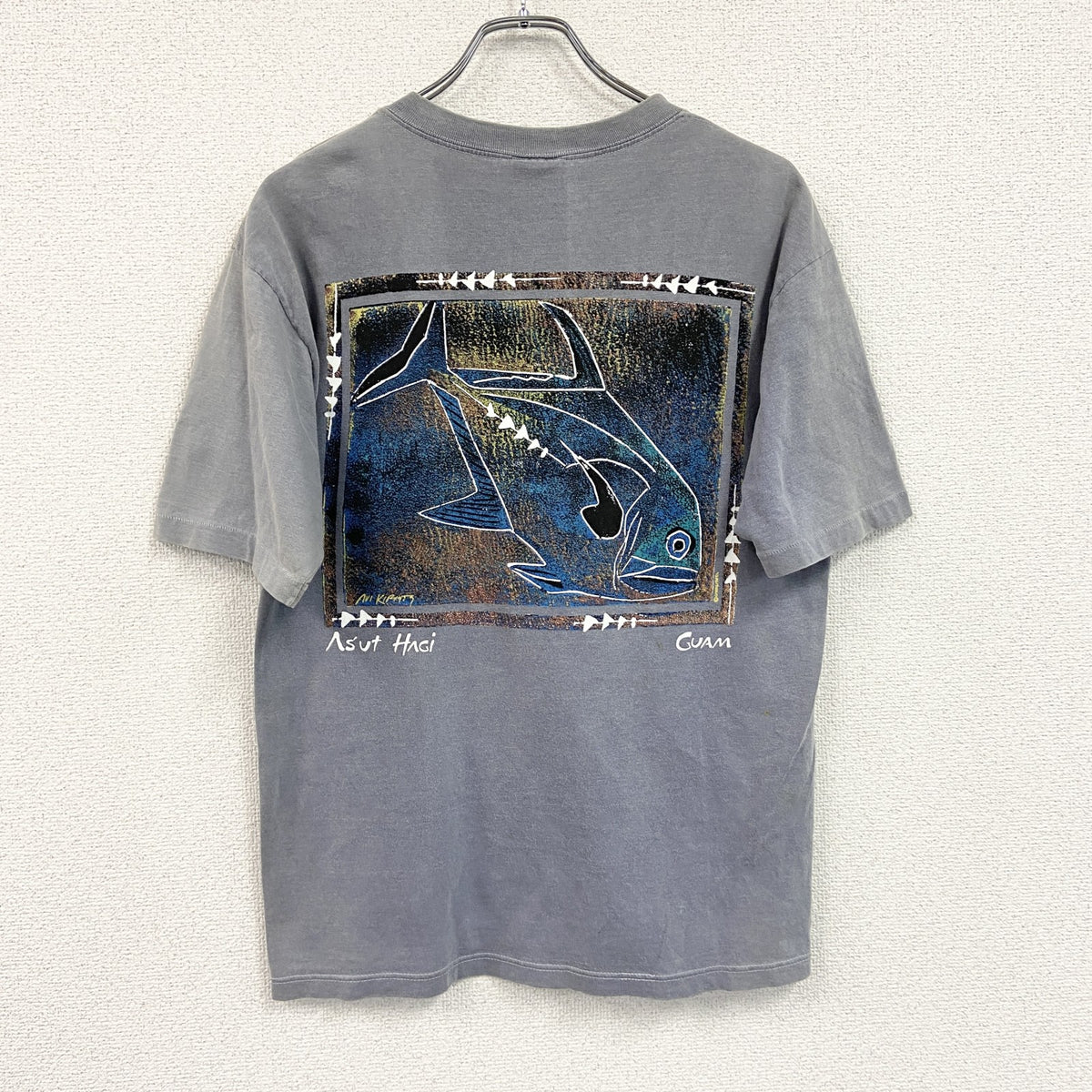 80s～　Crazy Shirts　半袖プリントTシャツ　シングルステッチ　スーベニア　ヴィンテージ　灰色　グレー　Mサイズ　古着