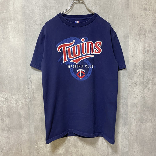 古着 used　MLB メジャーリーグ　TWINS　ミネソタツインズ　半袖プリントTシャツ　ネイビー　紺　野球　Mサイズ