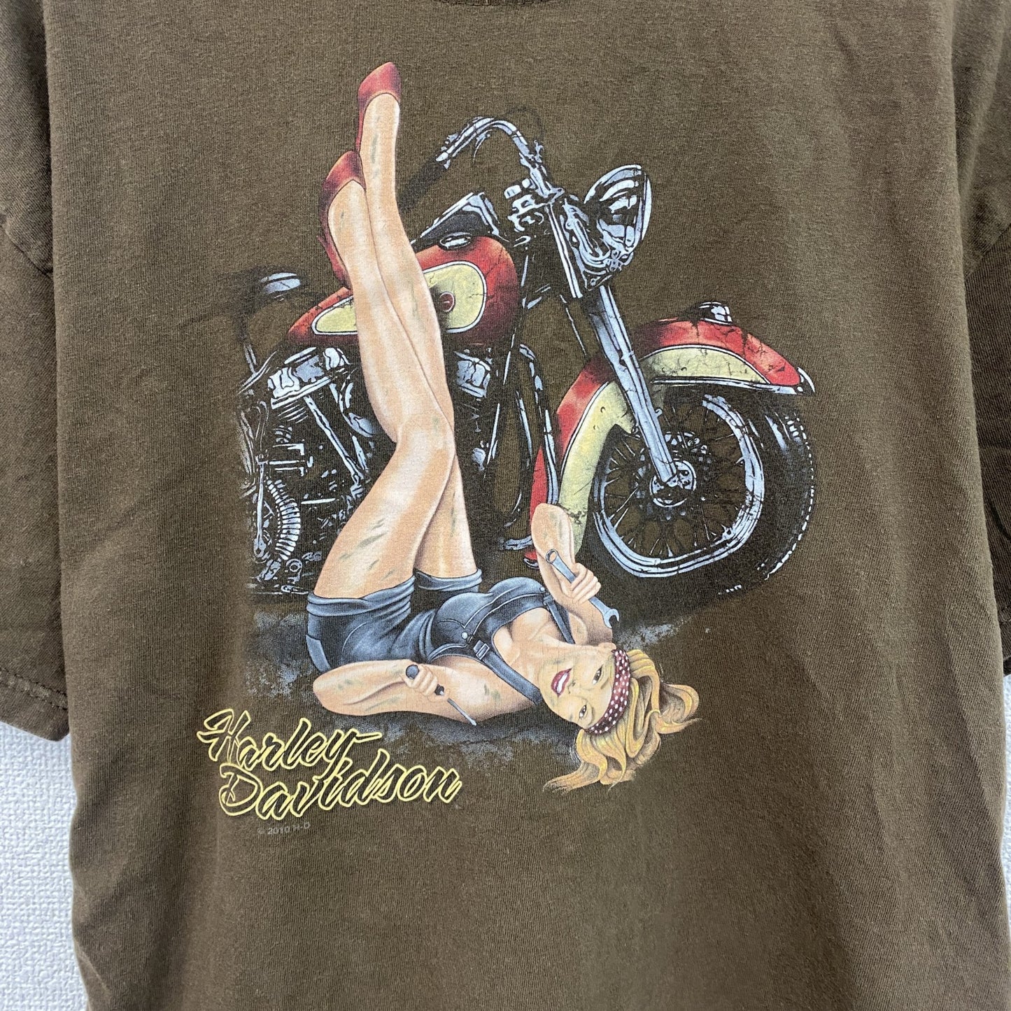 HARLEY DAVIDSON　ハーレーダビッドソン　半袖プリントTシャツ　茶色　ブラウン　Lサイズ