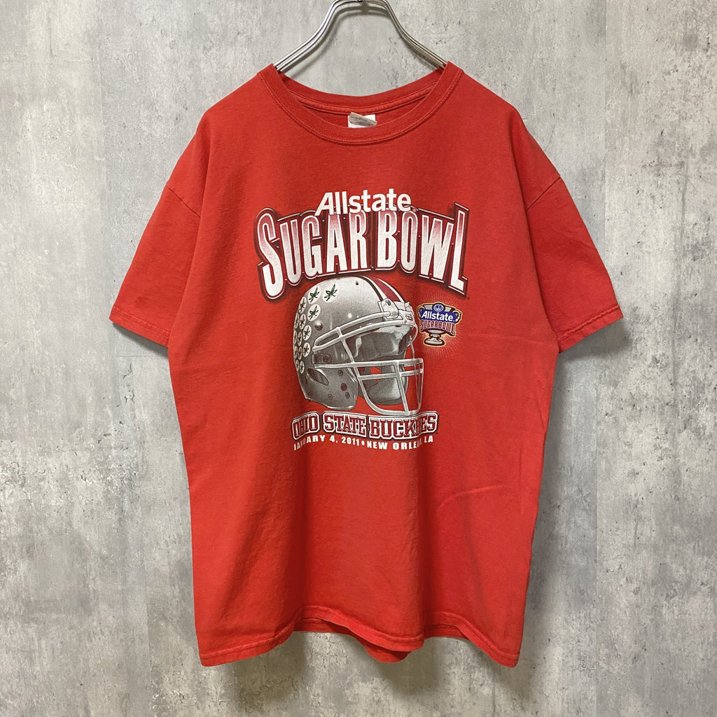 GILDAN　ギルダン　Allstate SUGAR BOWL　半袖プリントTシャツ　赤　レッド　フットボール　Lサイズ　古着