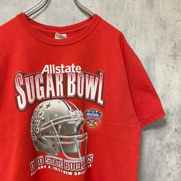 GILDAN　ギルダン　Allstate SUGAR BOWL　半袖プリントTシャツ　赤　レッド　フットボール　Lサイズ　古着