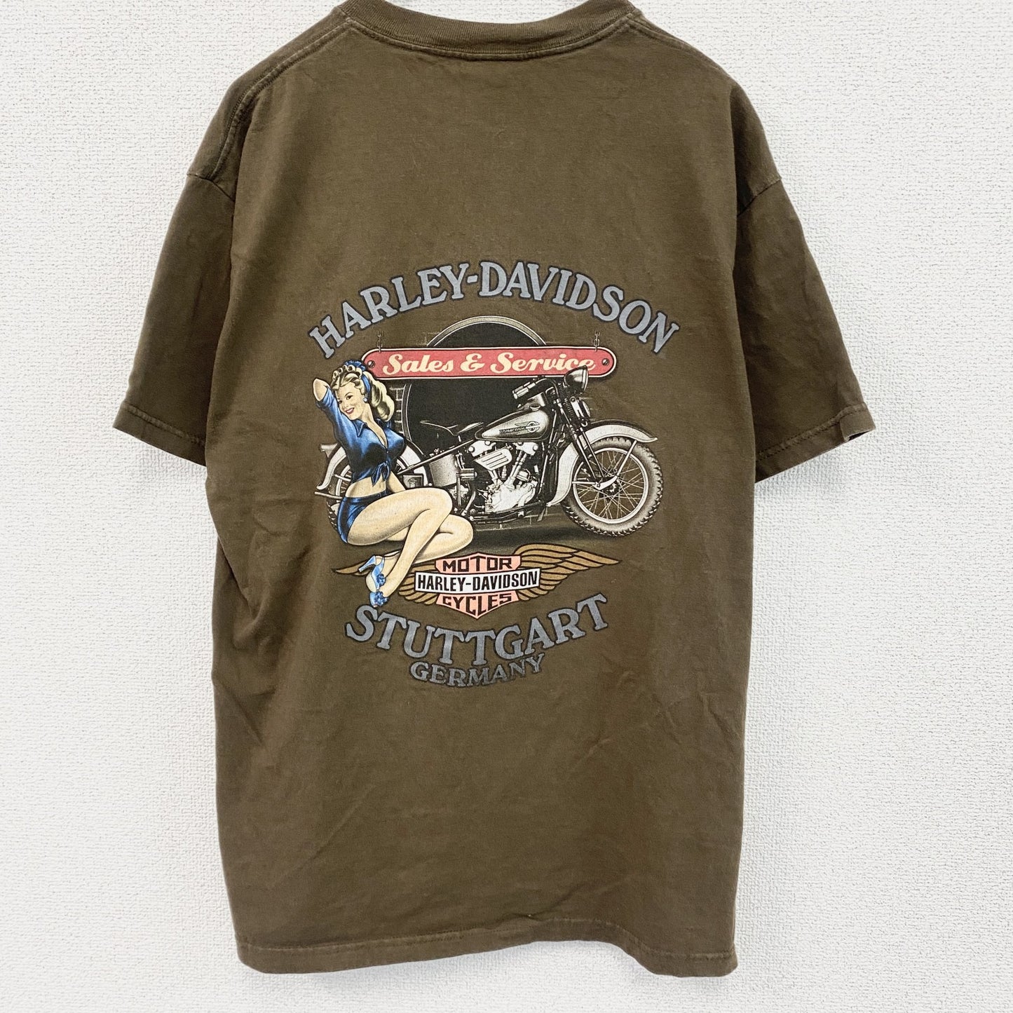 HARLEY DAVIDSON　ハーレーダビッドソン　半袖プリントTシャツ　茶色　ブラウン　Lサイズ