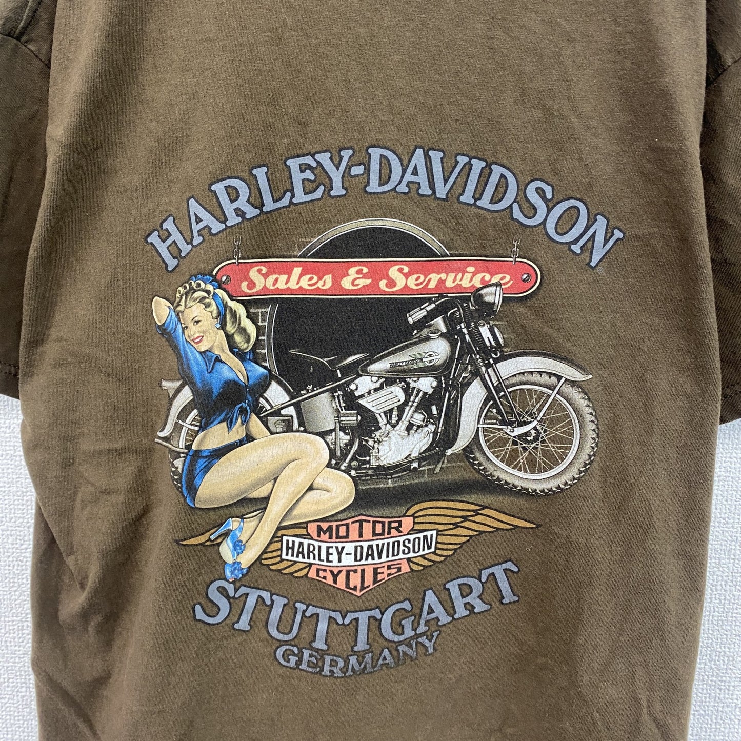 HARLEY DAVIDSON　ハーレーダビッドソン　半袖プリントTシャツ　茶色　ブラウン　Lサイズ