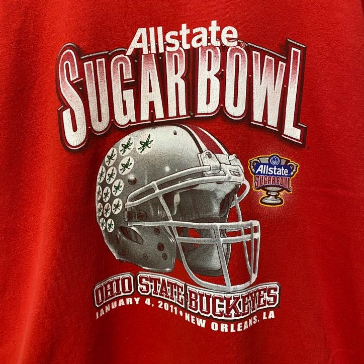 GILDAN　ギルダン　Allstate SUGAR BOWL　半袖プリントTシャツ　赤　レッド　フットボール　Lサイズ　古着