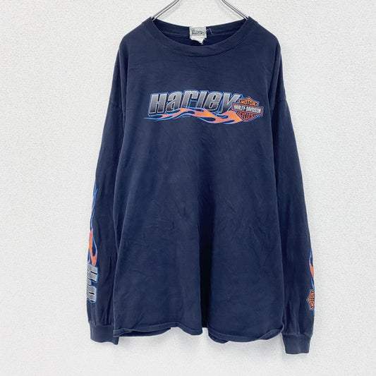 HARLEY DAVIDSON　ハーレーダビッドソン　長袖プリントTシャツ　紺　ネイビー　2XLサイズ