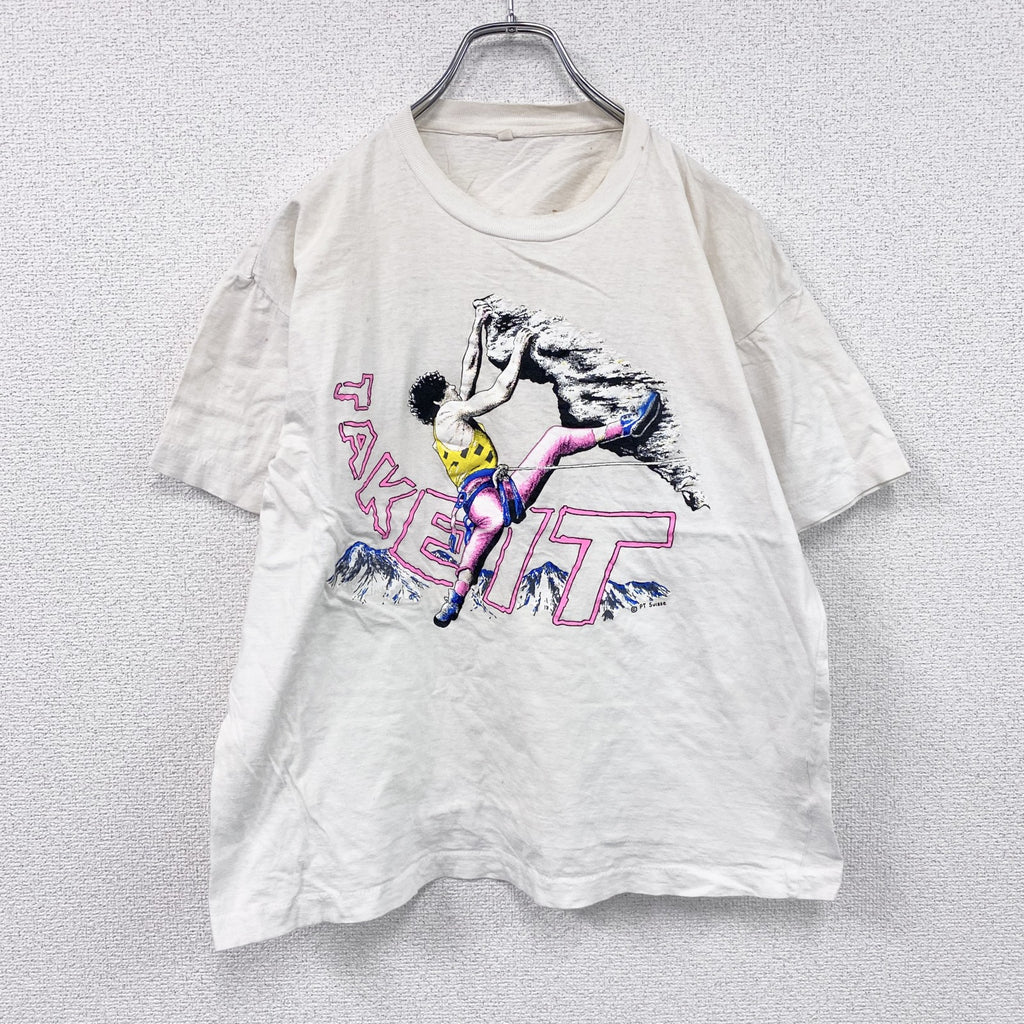 ～90s　半袖プリントTシャツ　クライミング　シングルT　ヴィンテージ　白　ホワイト　Lサイズ　古着