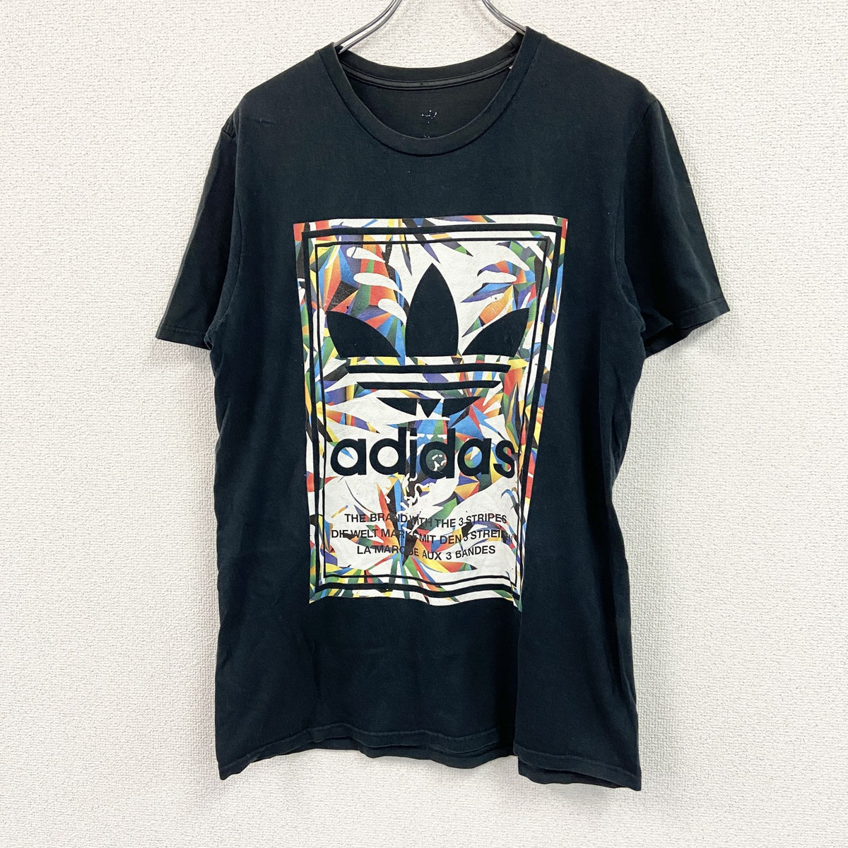 adidas　アディダス　半袖プリントTシャツ　黒　ブラック　11/15サイズ 　古着
