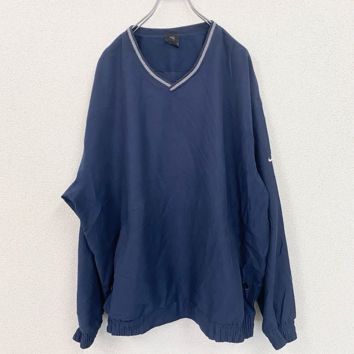 NIKE　ナイキ　ナイロンジャケット　プルオーバー　無地　刺繡ロゴ　紺　ネイビー　2XLサイズ