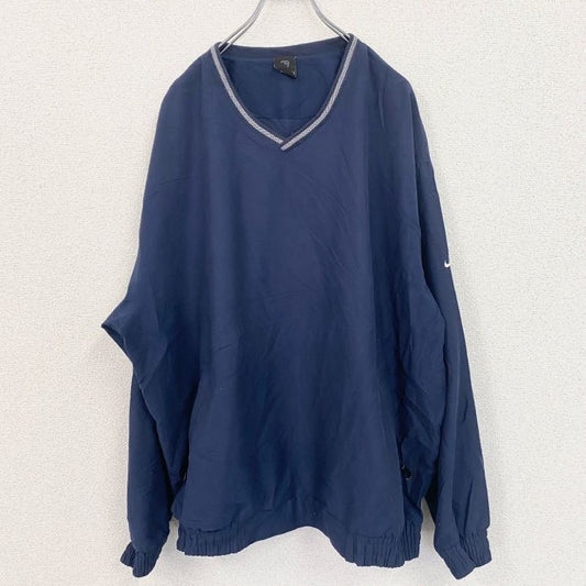 NIKE　ナイキ　ナイロンジャケット　プルオーバー　無地　刺繡ロゴ　紺　ネイビー　2XLサイズ