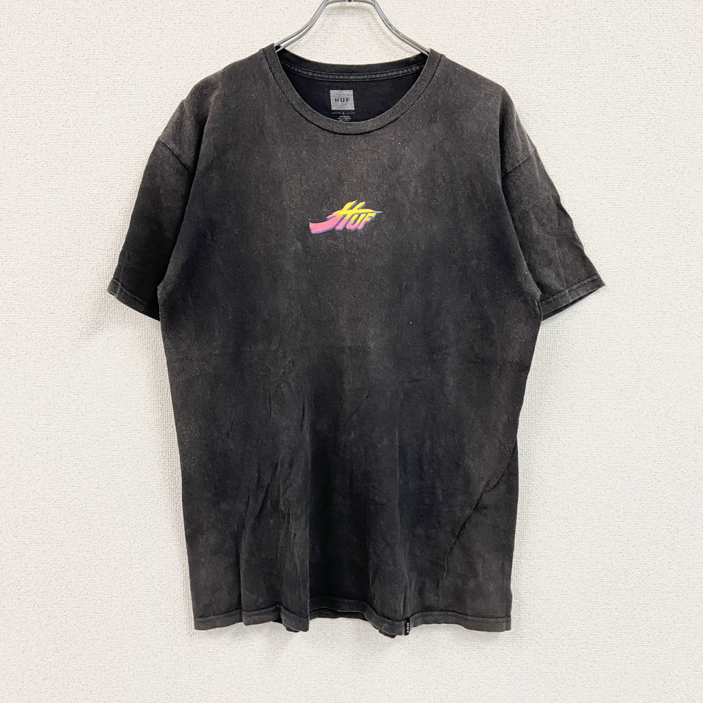 HUF　ハフ　Worldwide　半袖プリントTシャツ　フェード　両面プリント　黒　ブラック　Lサイズ　古着