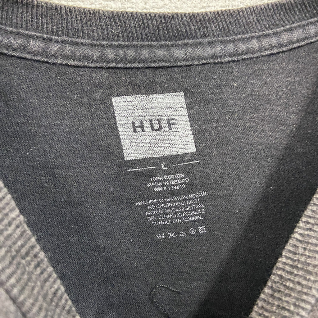 HUF　ハフ　Worldwide　半袖プリントTシャツ　フェード　両面プリント　黒　ブラック　Lサイズ　古着