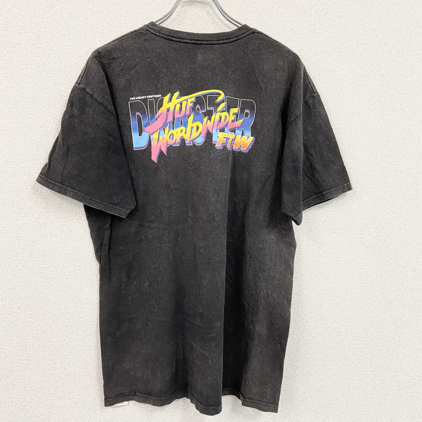 HUF　ハフ　Worldwide　半袖プリントTシャツ　フェード　両面プリント　黒　ブラック　Lサイズ　古着