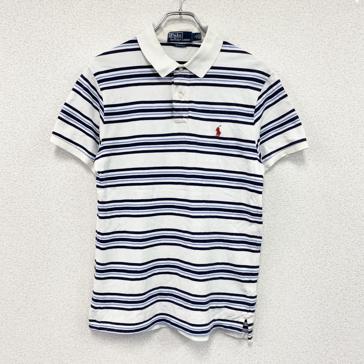 FRED PERRY　フレッドペリー　半袖ポロシャツ　ボーダー　白　ホワイト　Lサイズ　古着