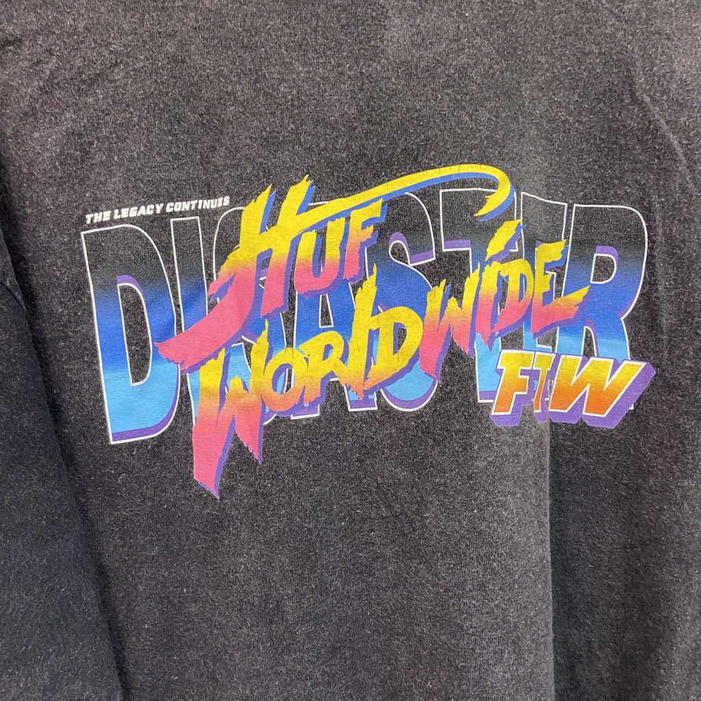 HUF　ハフ　Worldwide　半袖プリントTシャツ　フェード　両面プリント　黒　ブラック　Lサイズ　古着