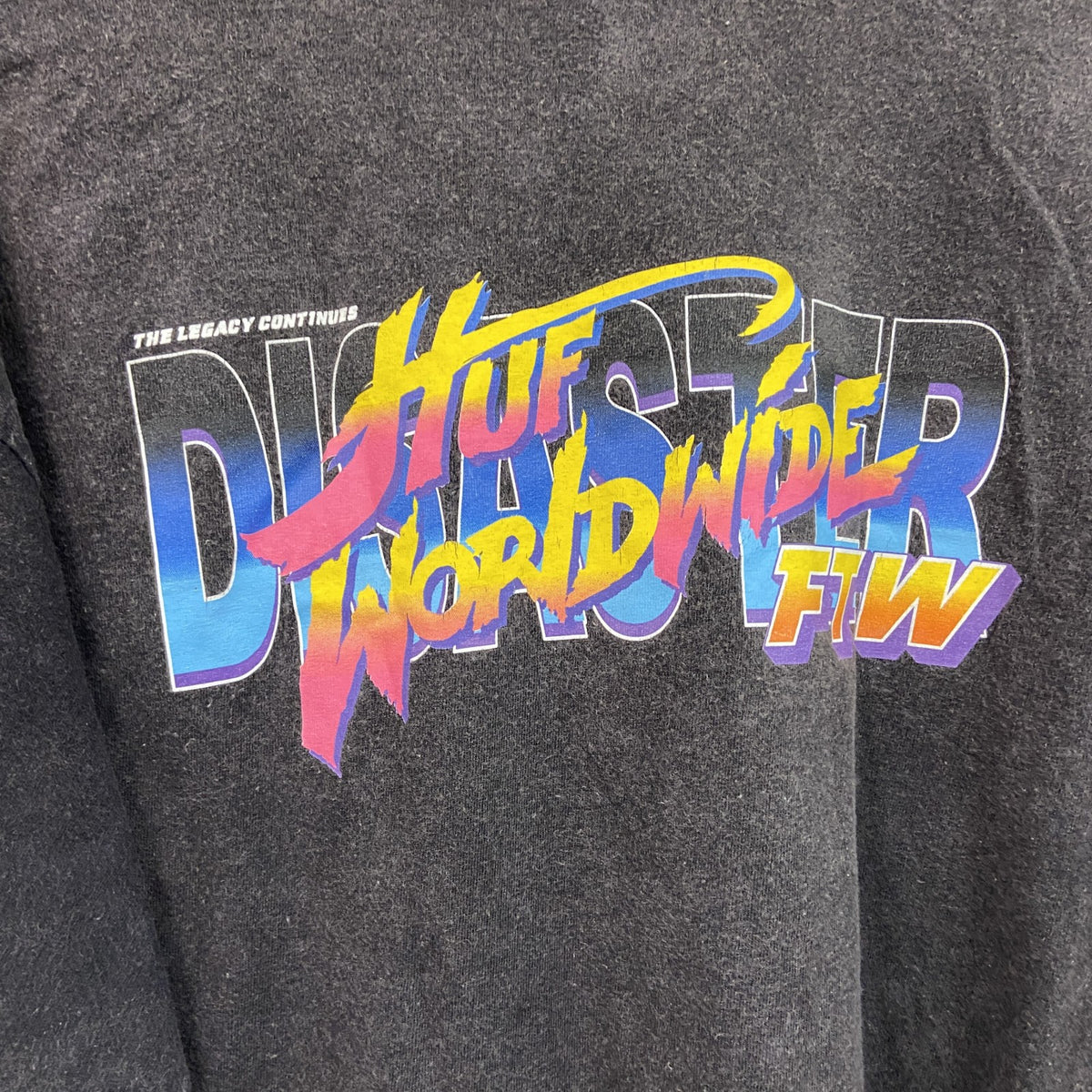 HUF　ハフ　Worldwide　半袖プリントTシャツ　フェード　両面プリント　黒　ブラック　Lサイズ　古着