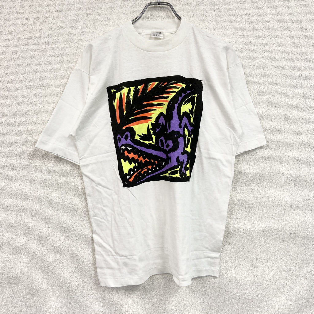 ～90s　半袖プリントイラストTシャツ　シングルステッチ　ワニ　ヴィンテージ　白　ホワイト　Mサイズ　古着