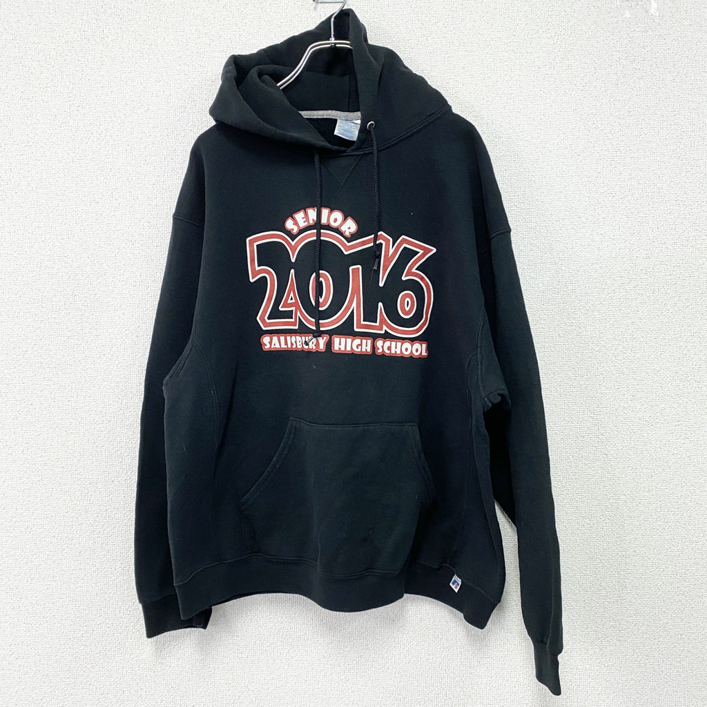 00s　RUSSELL ATHLETIC　ラッセル　スウェットパーカー/フーディー　ヴィンテージ　前V　黒　ブラック　XLサイズ　古着