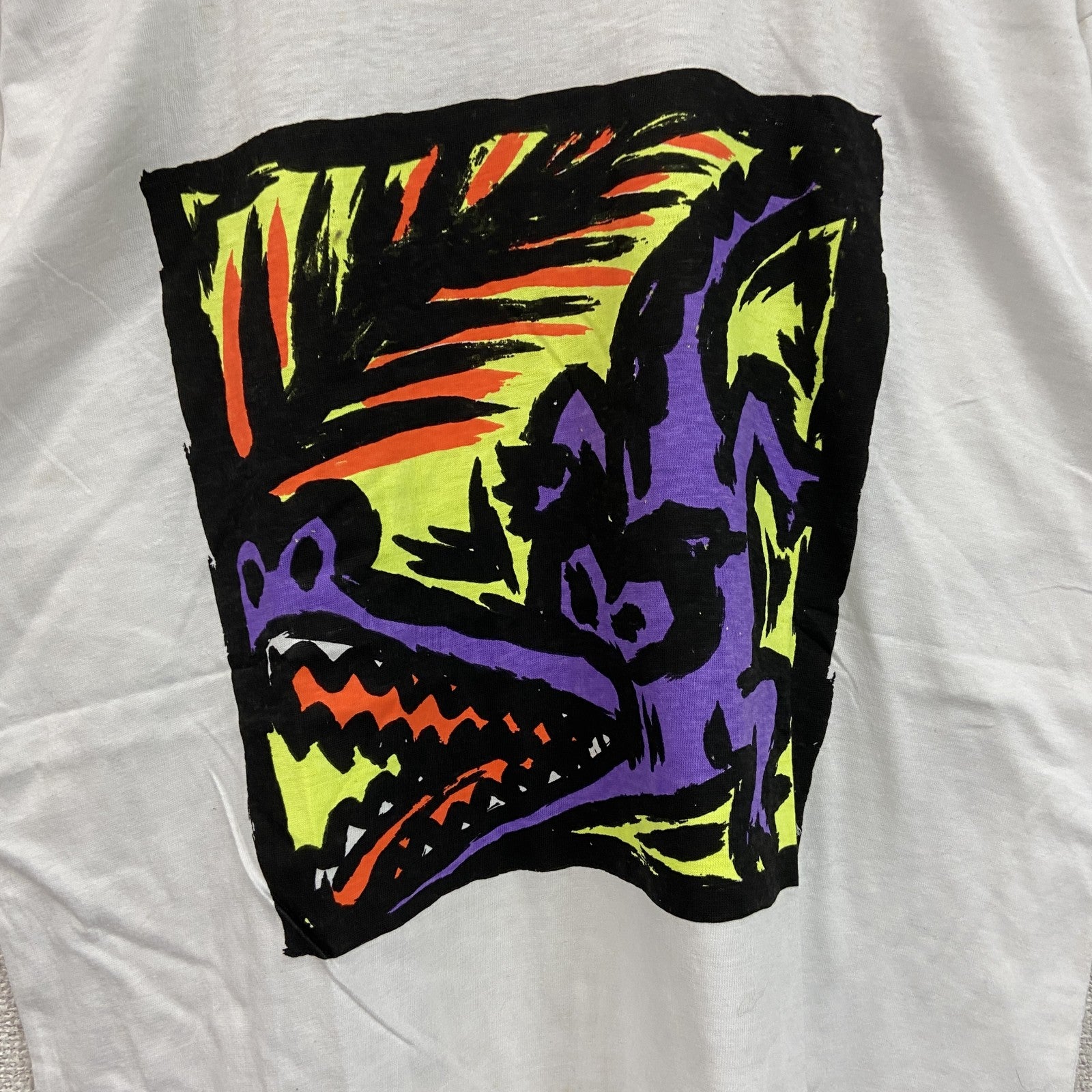 ～90s　半袖プリントイラストTシャツ　シングルステッチ　ワニ　ヴィンテージ　白　ホワイト　Mサイズ　古着