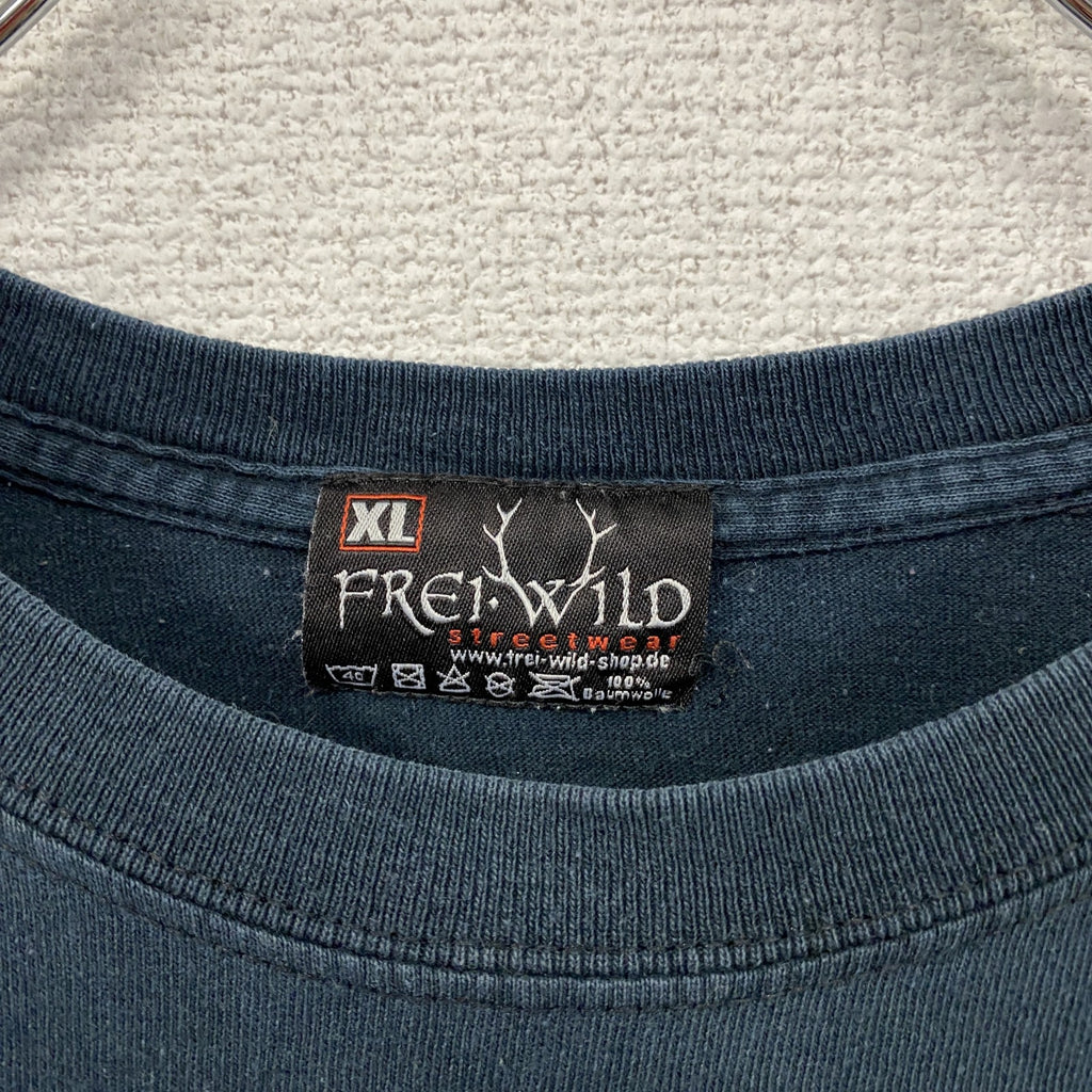 FREI WILD　フレイワイルド　半袖プリントTシャツ　バンドT　紺　ネイビー　XLサイズ　　古着