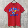RUSSELL　JAYHAWKS　カンザス　半袖プリントTシャツ　赤　レッド　バスケットボール　カレッジ　レトロ　Sサイズ　古着