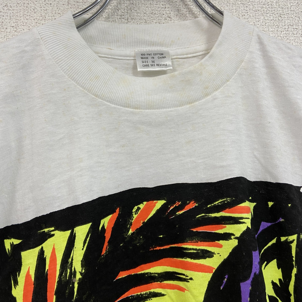 ～90s　半袖プリントイラストTシャツ　シングルステッチ　ワニ　ヴィンテージ　白　ホワイト　Mサイズ　古着