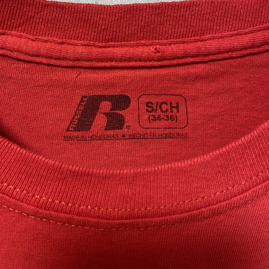 RUSSELL　JAYHAWKS　カンザス　半袖プリントTシャツ　赤　レッド　バスケットボール　カレッジ　レトロ　Sサイズ　古着