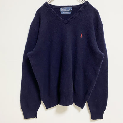 古着 used　PolobyRalphLauren　ポロバイラルフローレン　長袖Vネックニット　セーター　ネイビー　XLサイズ