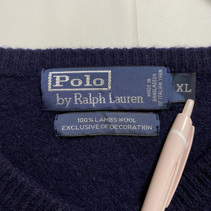 古着 used　PolobyRalphLauren　ポロバイラルフローレン　長袖Vネックニット　セーター　ネイビー　XLサイズ