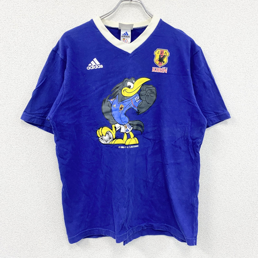 ～00s　adidas　アディダス　サッカー日本代表　半袖プリントTシャツ　ヴィンテージ　青　ブルー　Mサイズ　古着