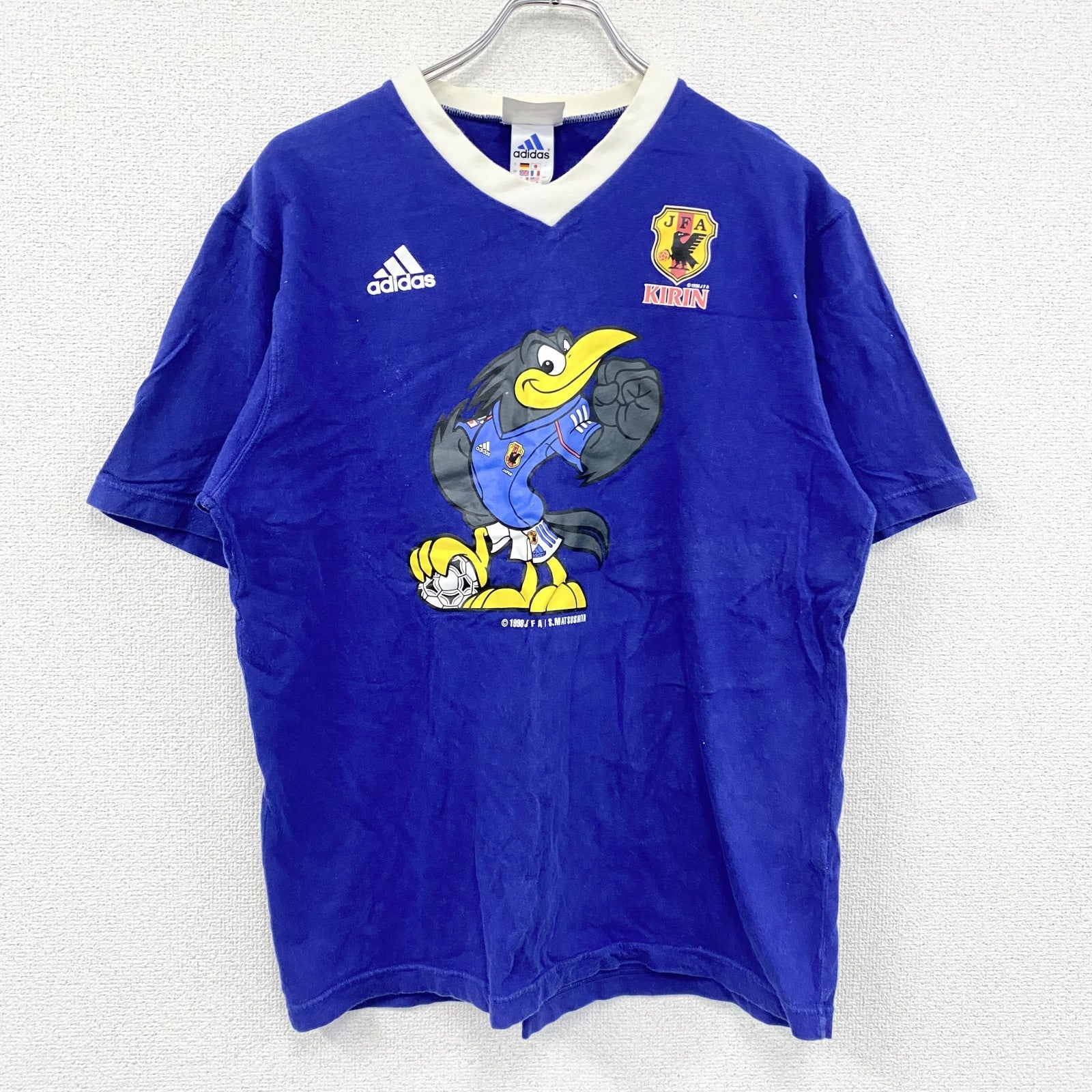 ～00s　adidas　アディダス　サッカー日本代表　半袖プリントTシャツ　ヴィンテージ　青　ブルー　Mサイズ　古着