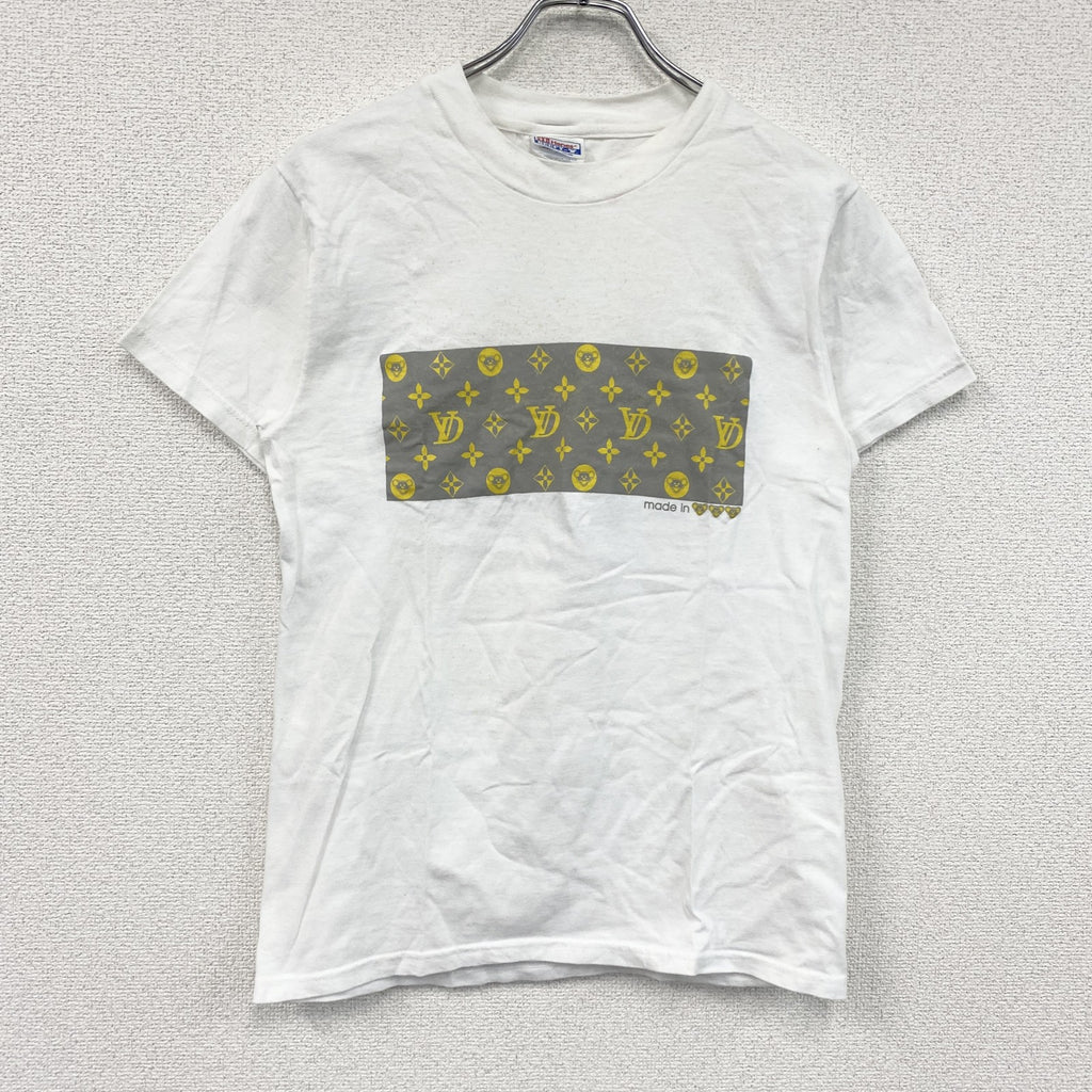 00s　Hanes　ヘインズ　半袖プリントTシャツ　ヴィンテージ　モノグラム　白　ホワイト　Sサイズ カットソー メンズ コットン 古着