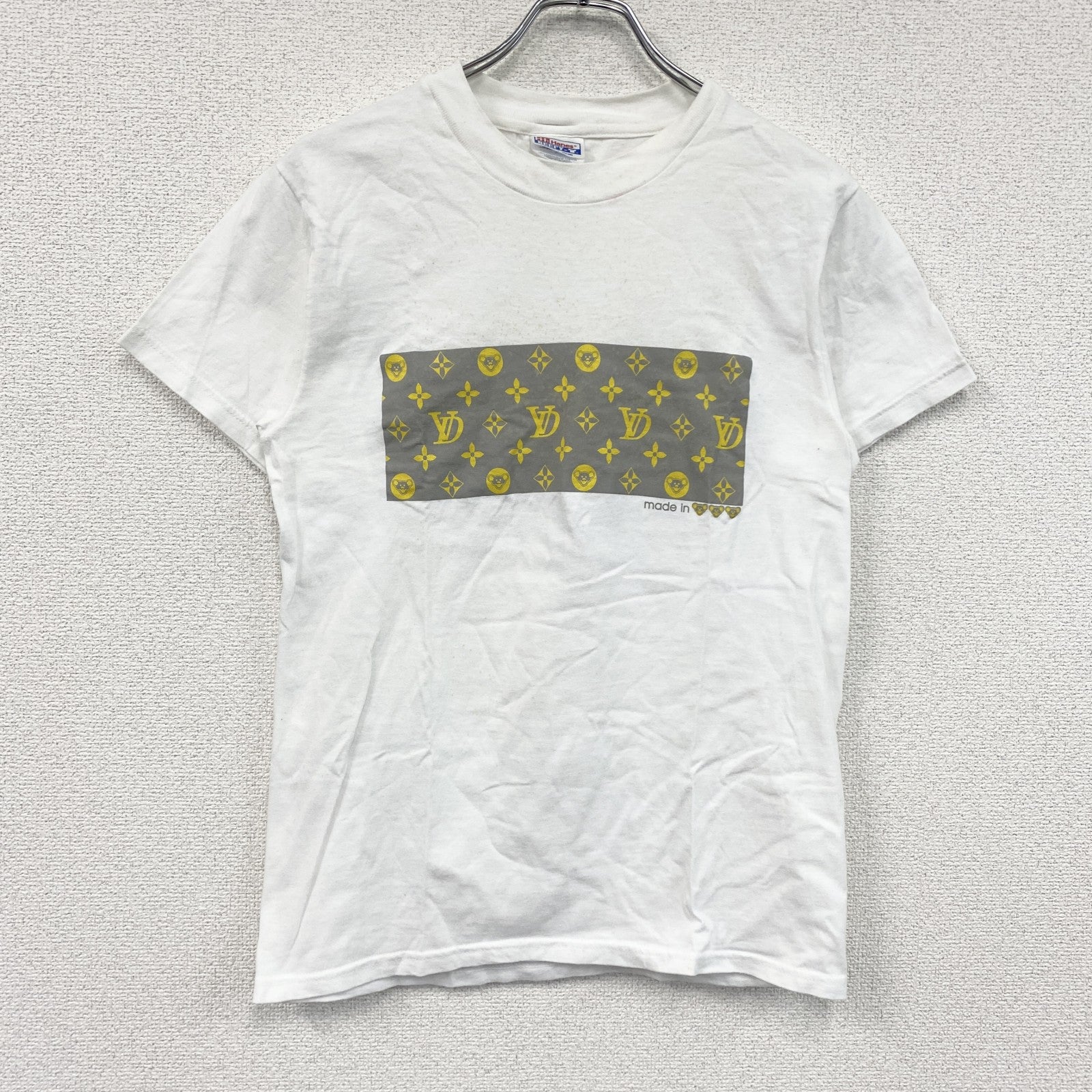 00s　Hanes　ヘインズ　半袖プリントTシャツ　ヴィンテージ　モノグラム　白　ホワイト　Sサイズ カットソー メンズ コットン 古着