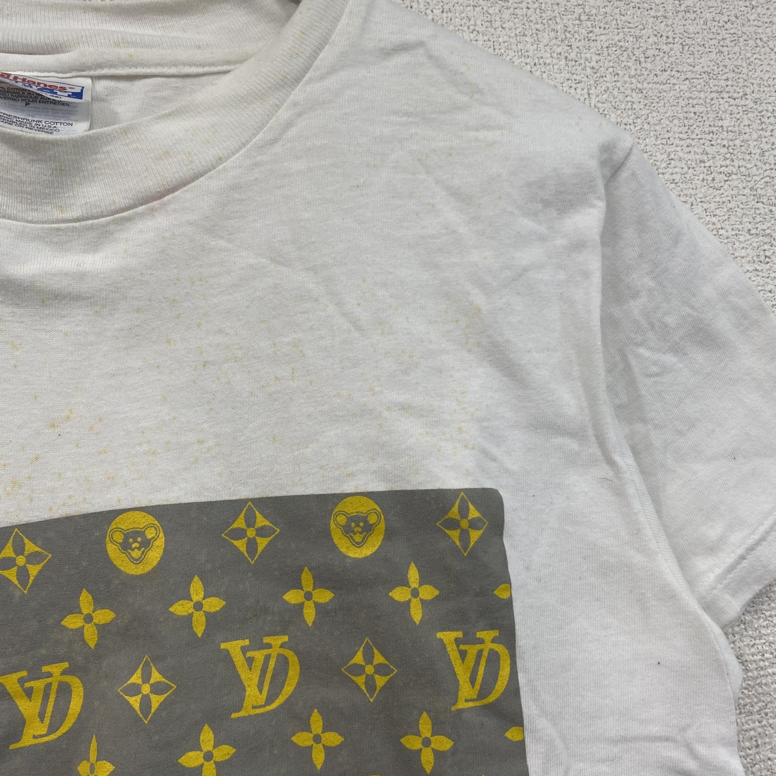 00s　Hanes　ヘインズ　半袖プリントTシャツ　ヴィンテージ　モノグラム　白　ホワイト　Sサイズ カットソー メンズ コットン 古着