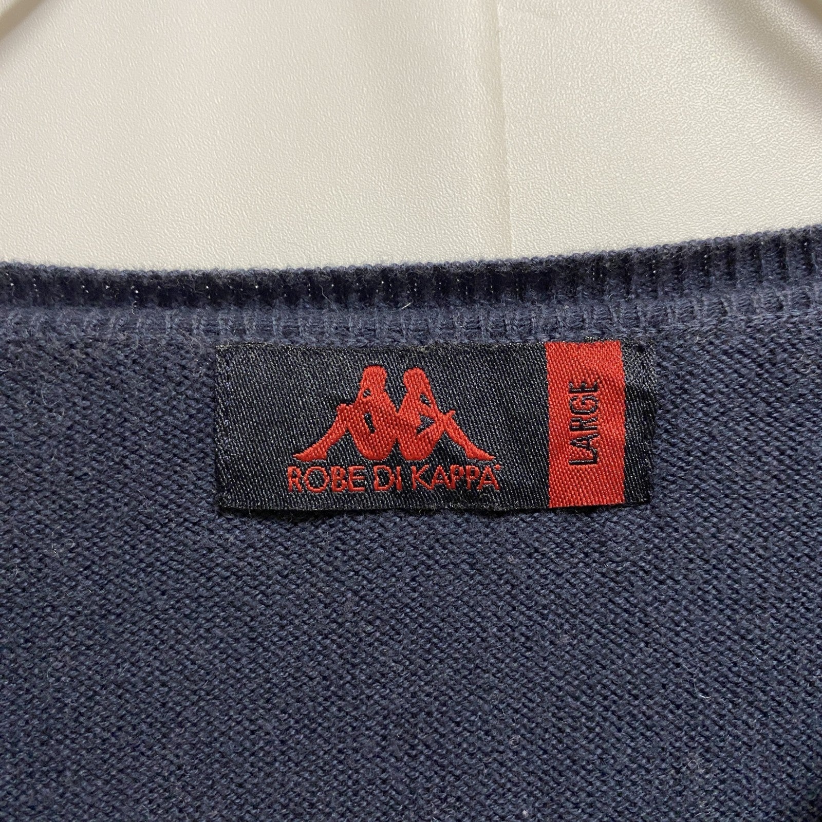 Kappa カッパ　長袖ワンポイント刺繍薄手ニット　セーター　クルーネック　ネイビー　紺　レトロデザイン　Lサイズ　古着