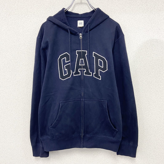 GAP　ギャップ　フルジップスウェットパーカー/フーディー　裏ボア　デカロゴ　紺　ネイビー　Mサイズ