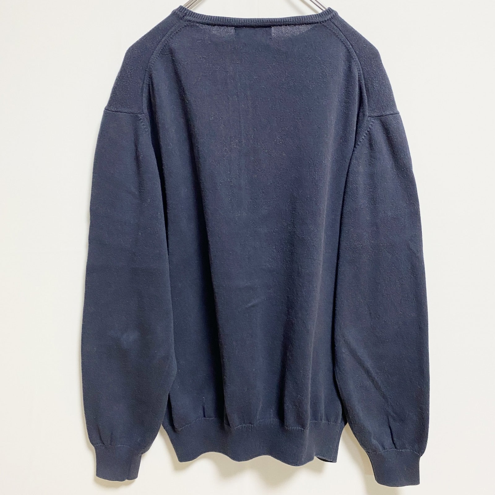 Kappa カッパ　長袖ワンポイント刺繍薄手ニット　セーター　クルーネック　ネイビー　紺　レトロデザイン　Lサイズ　古着