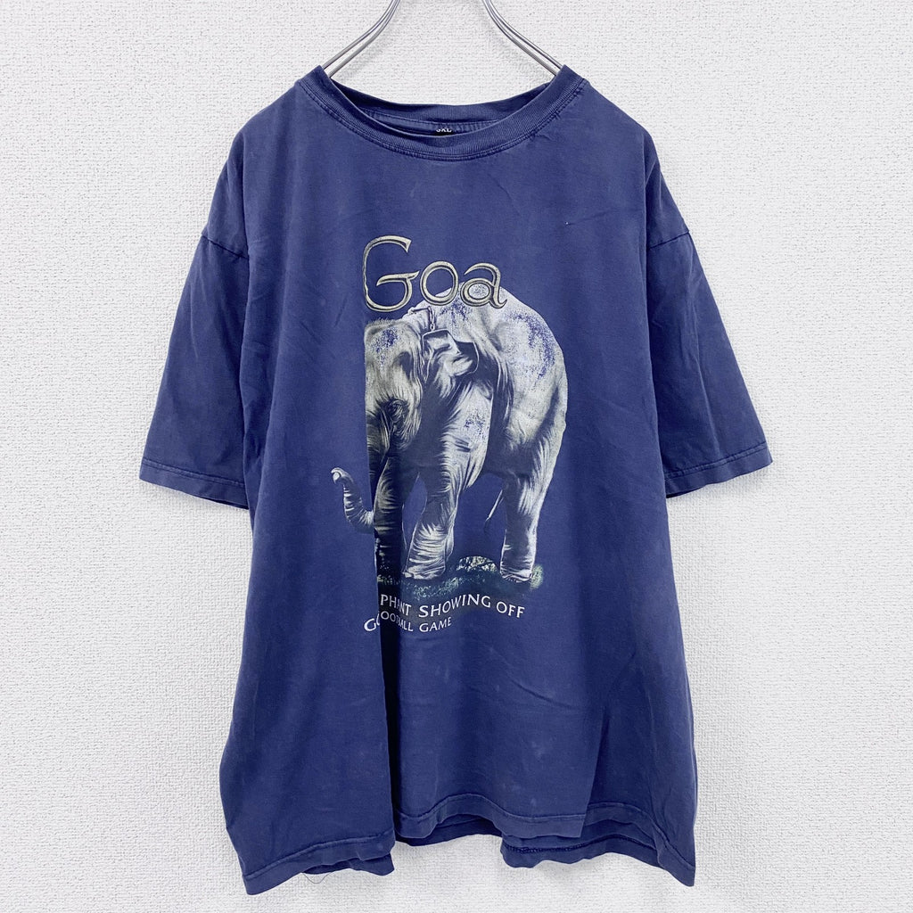 半袖プリントTシャツ　アニマルT　ゾウ　ヴィンテージ　紺　ネイビー　3XLサイズ　古着