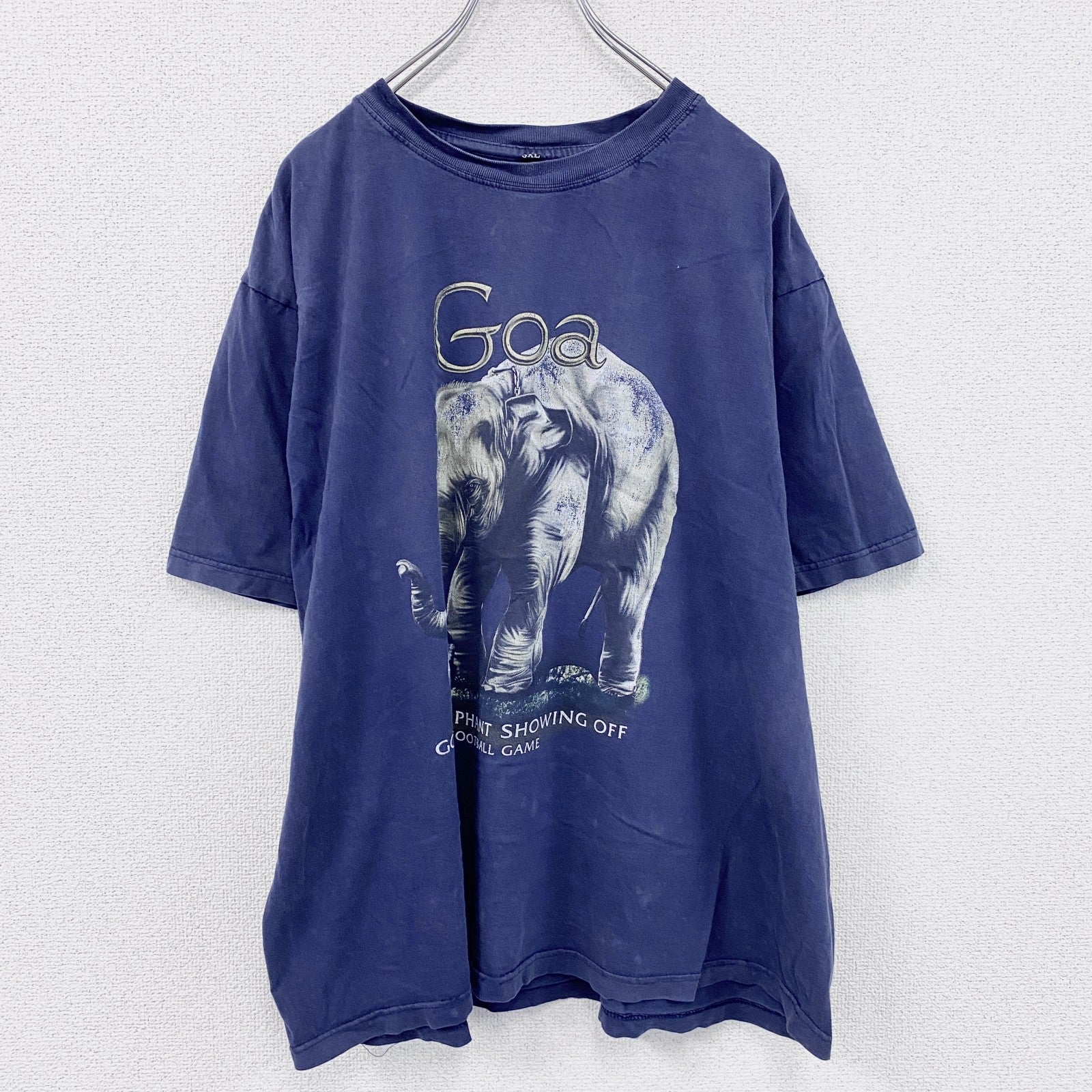 半袖プリントTシャツ　アニマルT　ゾウ　ヴィンテージ　紺　ネイビー　3XLサイズ　古着