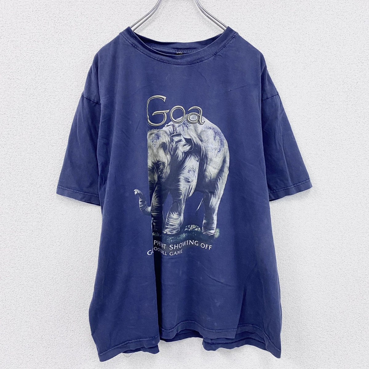 半袖プリントTシャツ　アニマルT　ゾウ　ヴィンテージ　紺　ネイビー　3XLサイズ　古着
