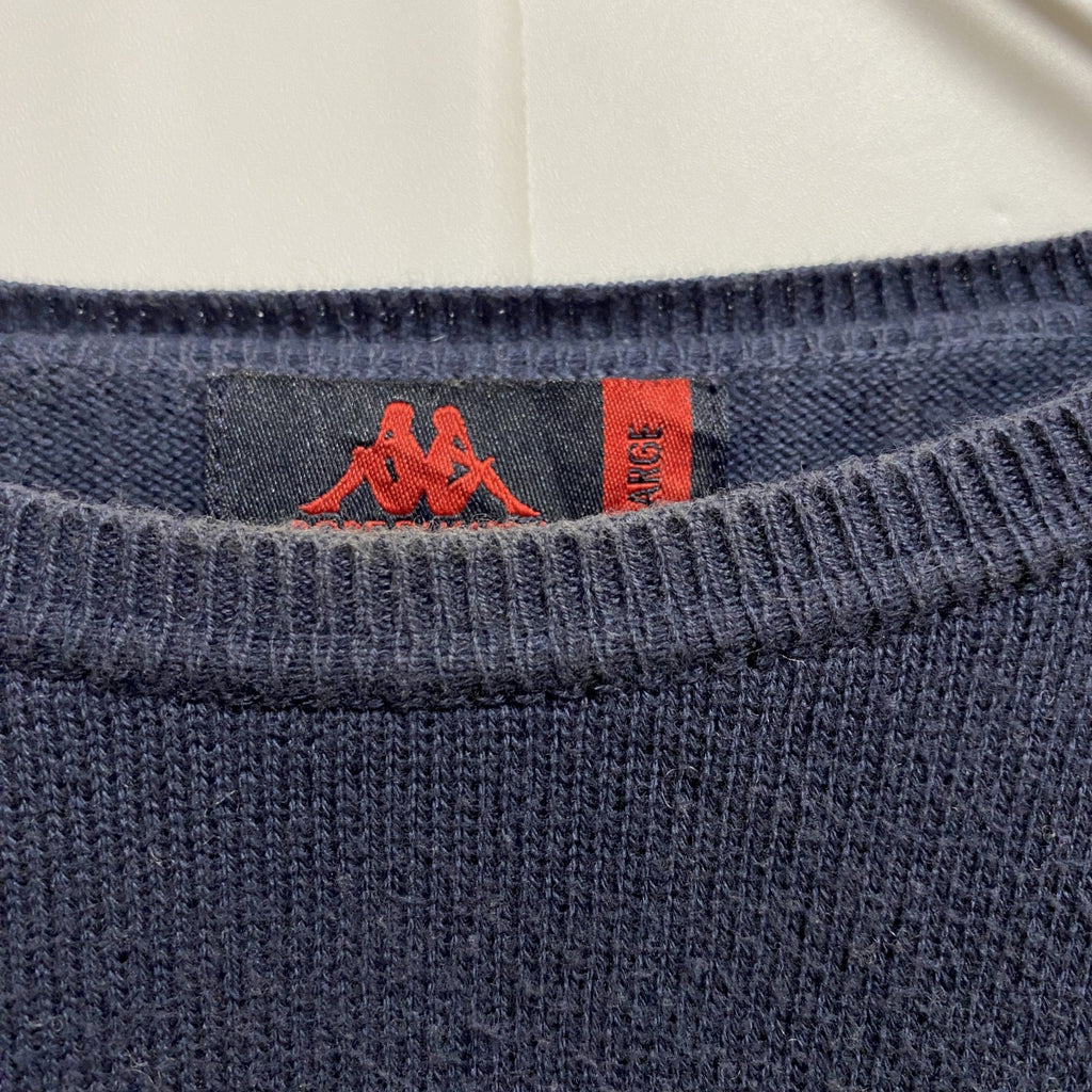 Kappa カッパ　長袖ワンポイント刺繍薄手ニット　セーター　クルーネック　ネイビー　紺　レトロデザイン　Lサイズ　古着