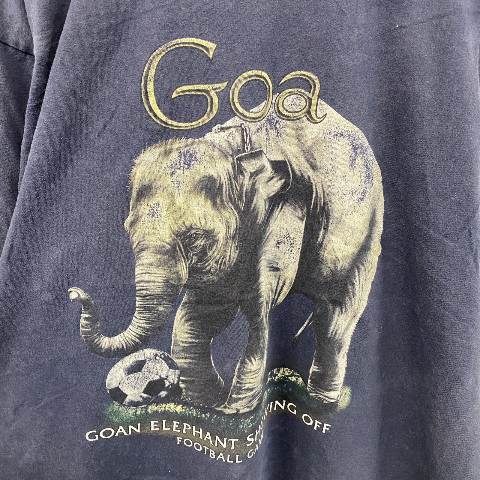 半袖プリントTシャツ　アニマルT　ゾウ　ヴィンテージ　紺　ネイビー　3XLサイズ　古着