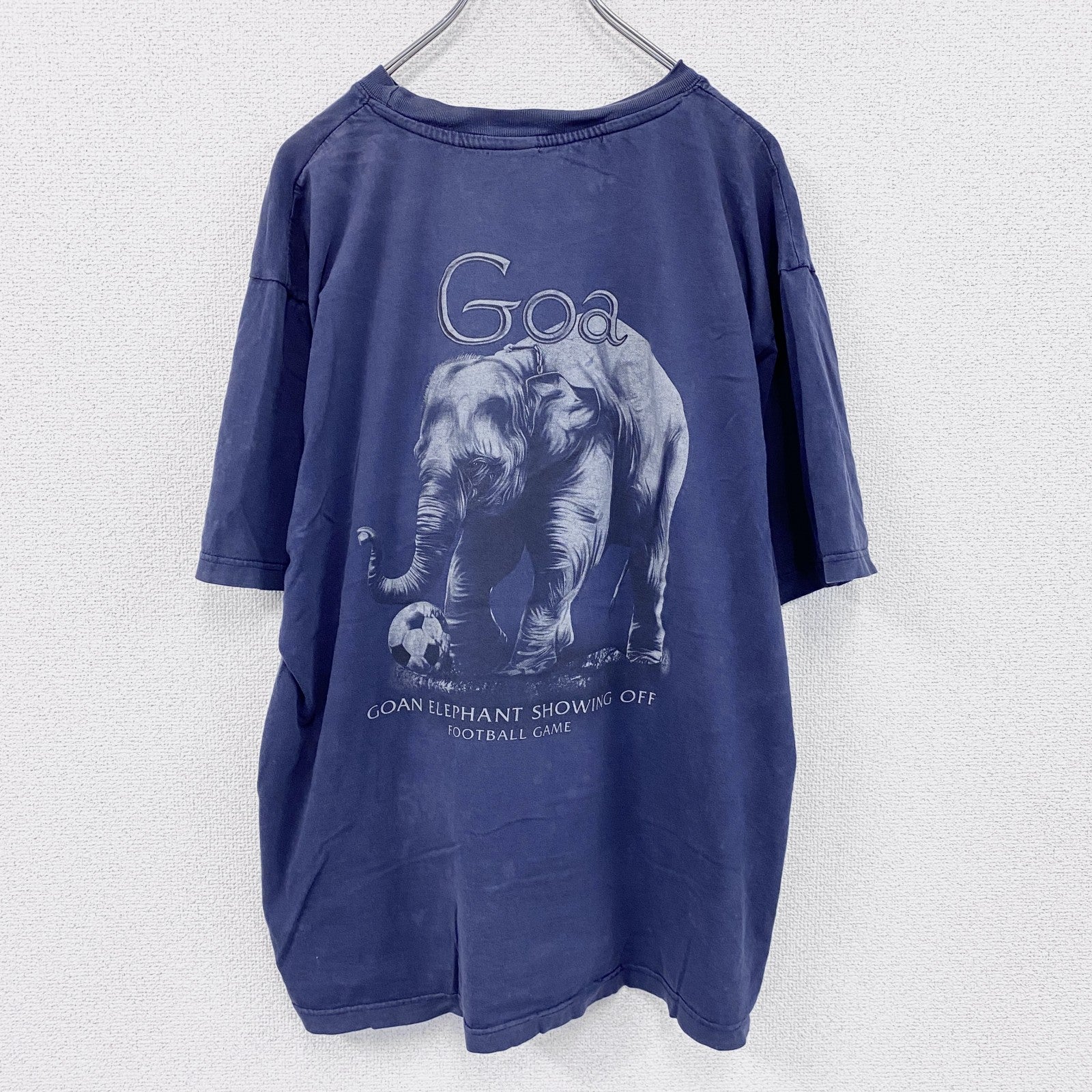 半袖プリントTシャツ　アニマルT　ゾウ　ヴィンテージ　紺　ネイビー　3XLサイズ　古着