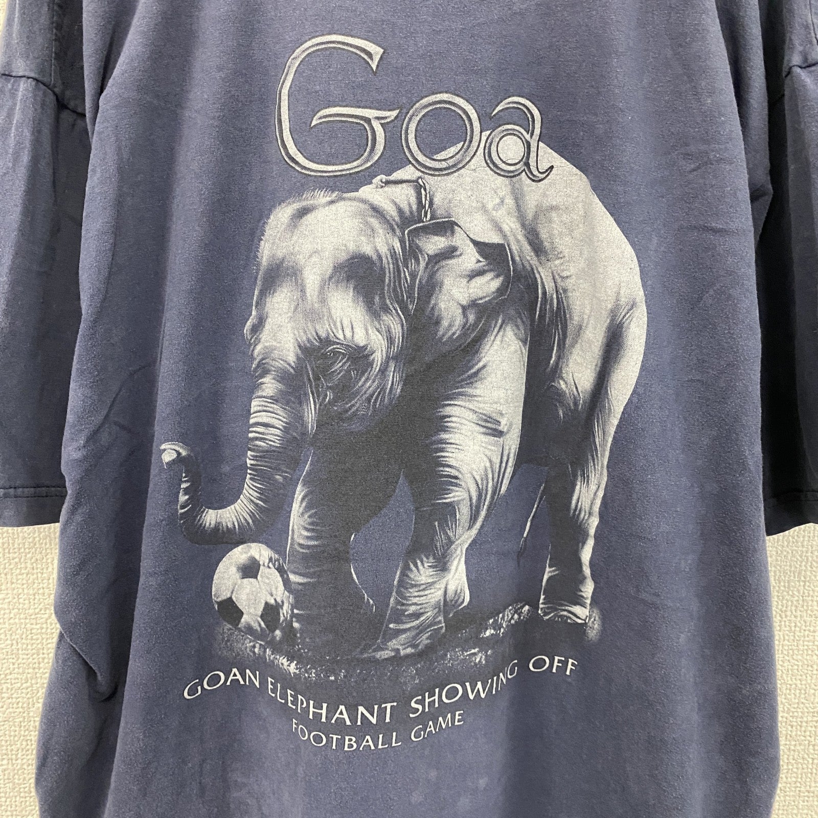半袖プリントTシャツ　アニマルT　ゾウ　ヴィンテージ　紺　ネイビー　3XLサイズ　古着