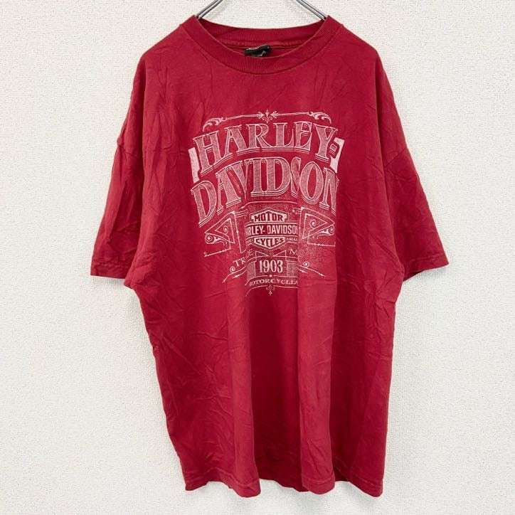 古着 used　HARLEY DAVIDSON　ハーレーダビッドソン　半袖両面プリントTシャツ　赤　レッド　2XLサイズ