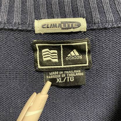 古着 used　adidas　アディダス　長袖ハーフジップワンポイント刺繡ニット　セーター　ネイビー　ビッグシルエット　XLサイズ