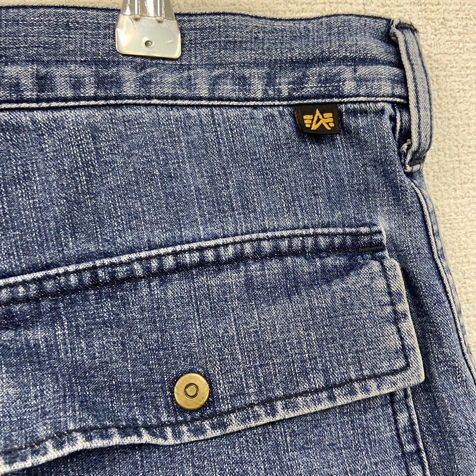 ALPHA INDUSTRIES　ハーフデニムペインターパンツ　カーゴパンツ　ミリタリー　ジップフライ　インディゴ　Mサイズ　古着