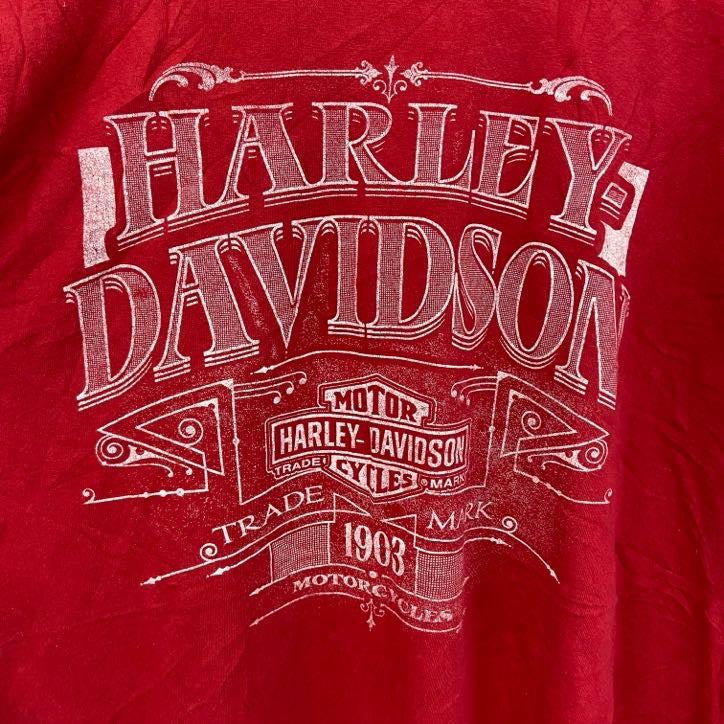 古着 used　HARLEY DAVIDSON　ハーレーダビッドソン　半袖両面プリントTシャツ　赤　レッド　2XLサイズ