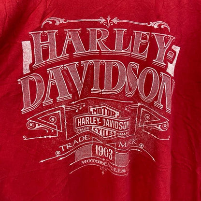 古着 used　HARLEY DAVIDSON　ハーレーダビッドソン　半袖両面プリントTシャツ　赤　レッド　2XLサイズ