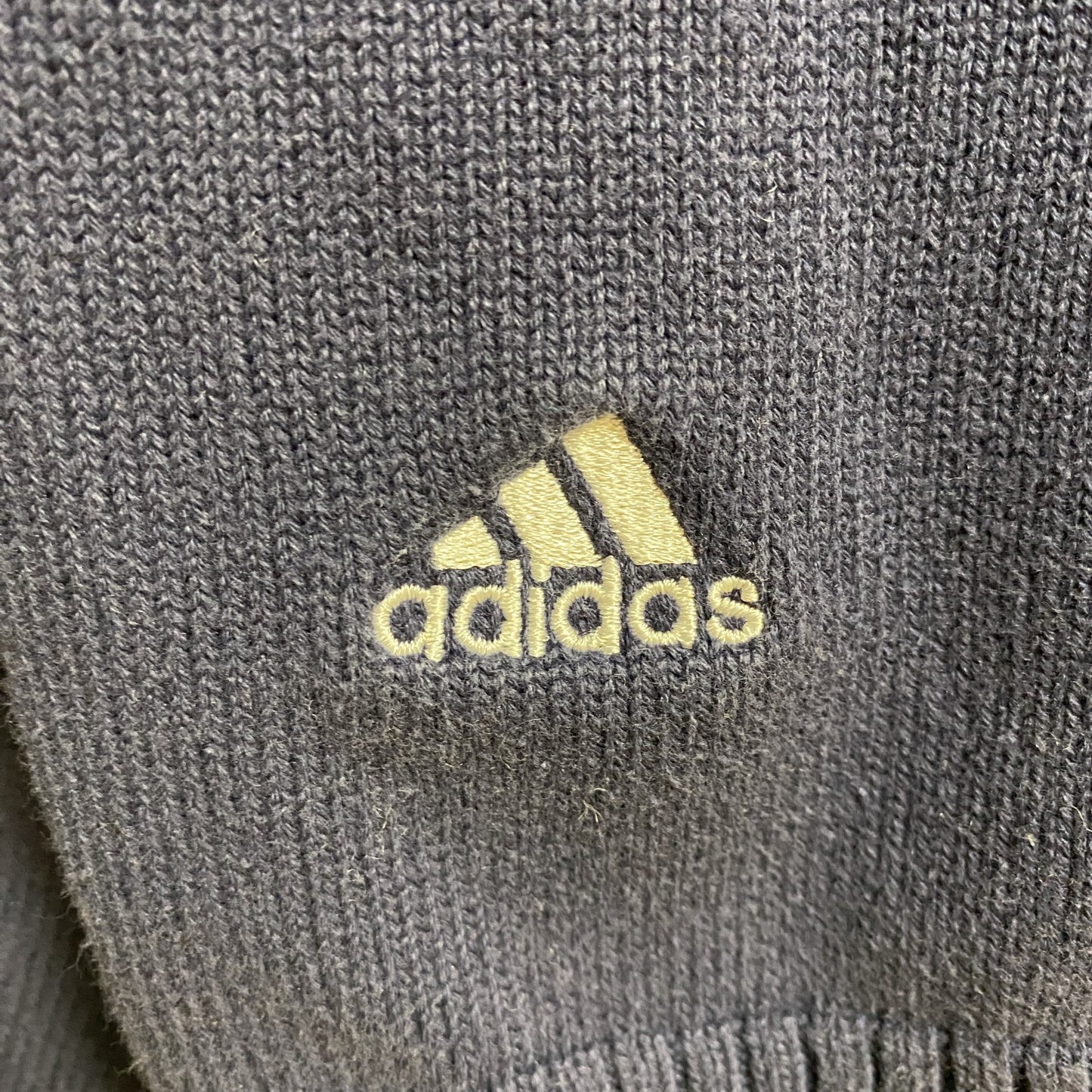 古着 used　adidas　アディダス　長袖ハーフジップワンポイント刺繡ニット　セーター　ネイビー　ビッグシルエット　XLサイズ