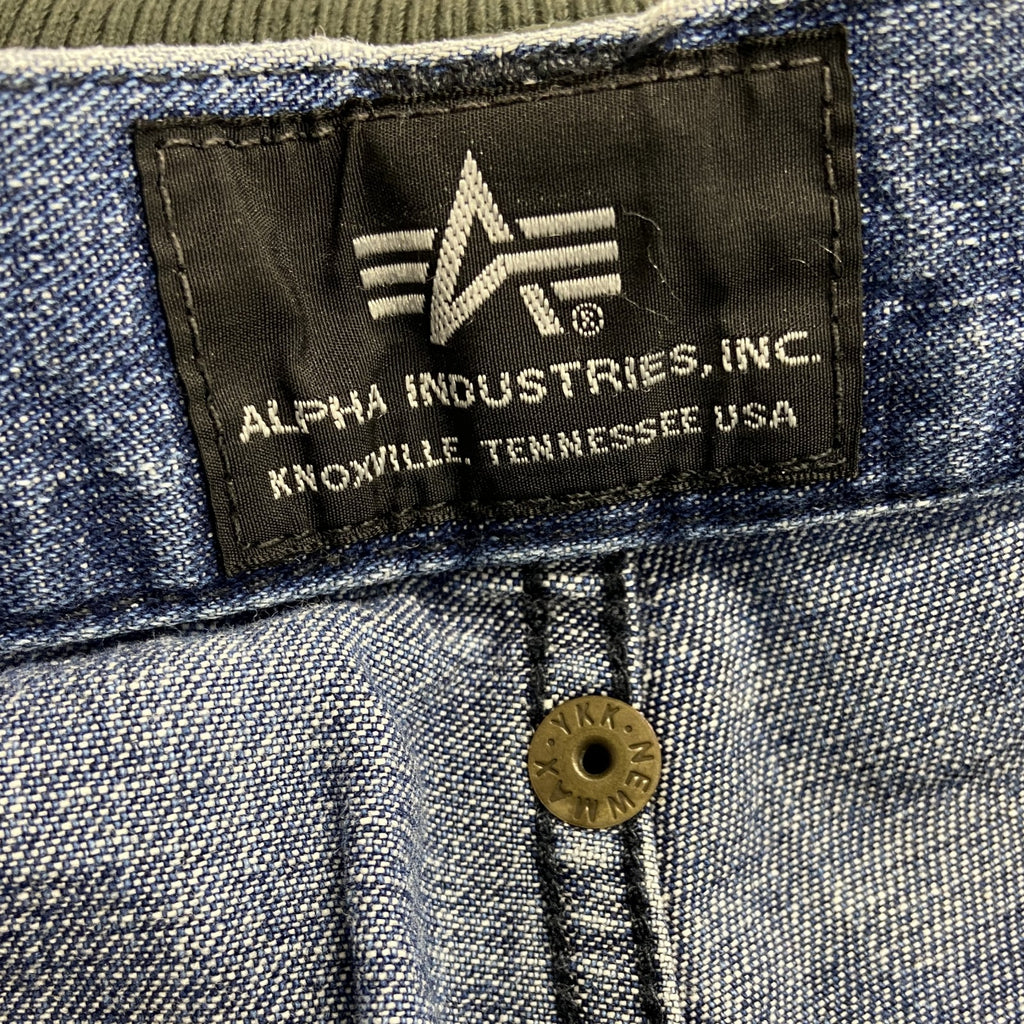 ALPHA INDUSTRIES　ハーフデニムペインターパンツ　カーゴパンツ　ミリタリー　ジップフライ　インディゴ　Mサイズ　古着